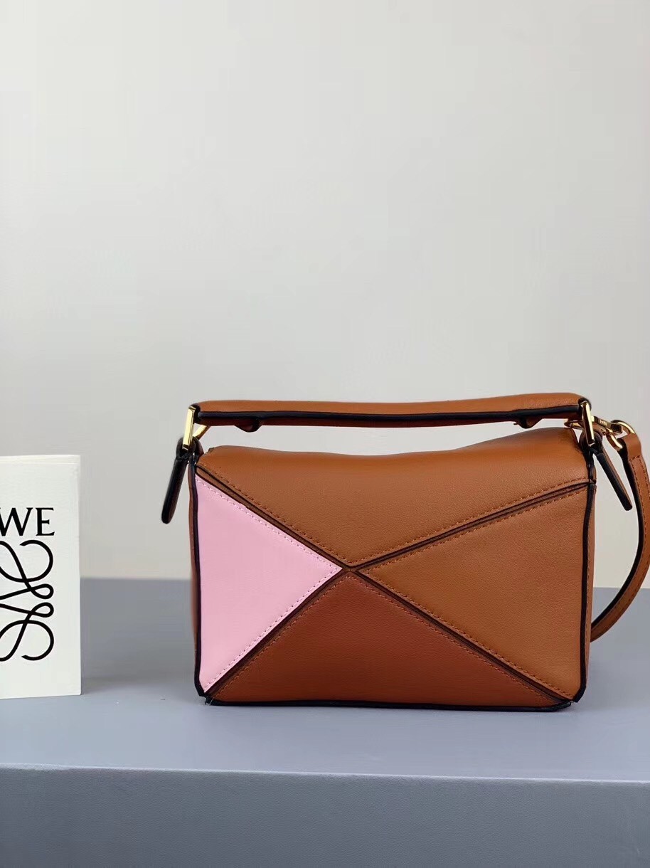 Loewe Mini Puzzle Bag In Brown/Camel/Pink Calfskin 299