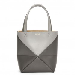 Loewe Mini Puzzle Fold Tote Bag in Grey/Dark Grey Calfskin 475