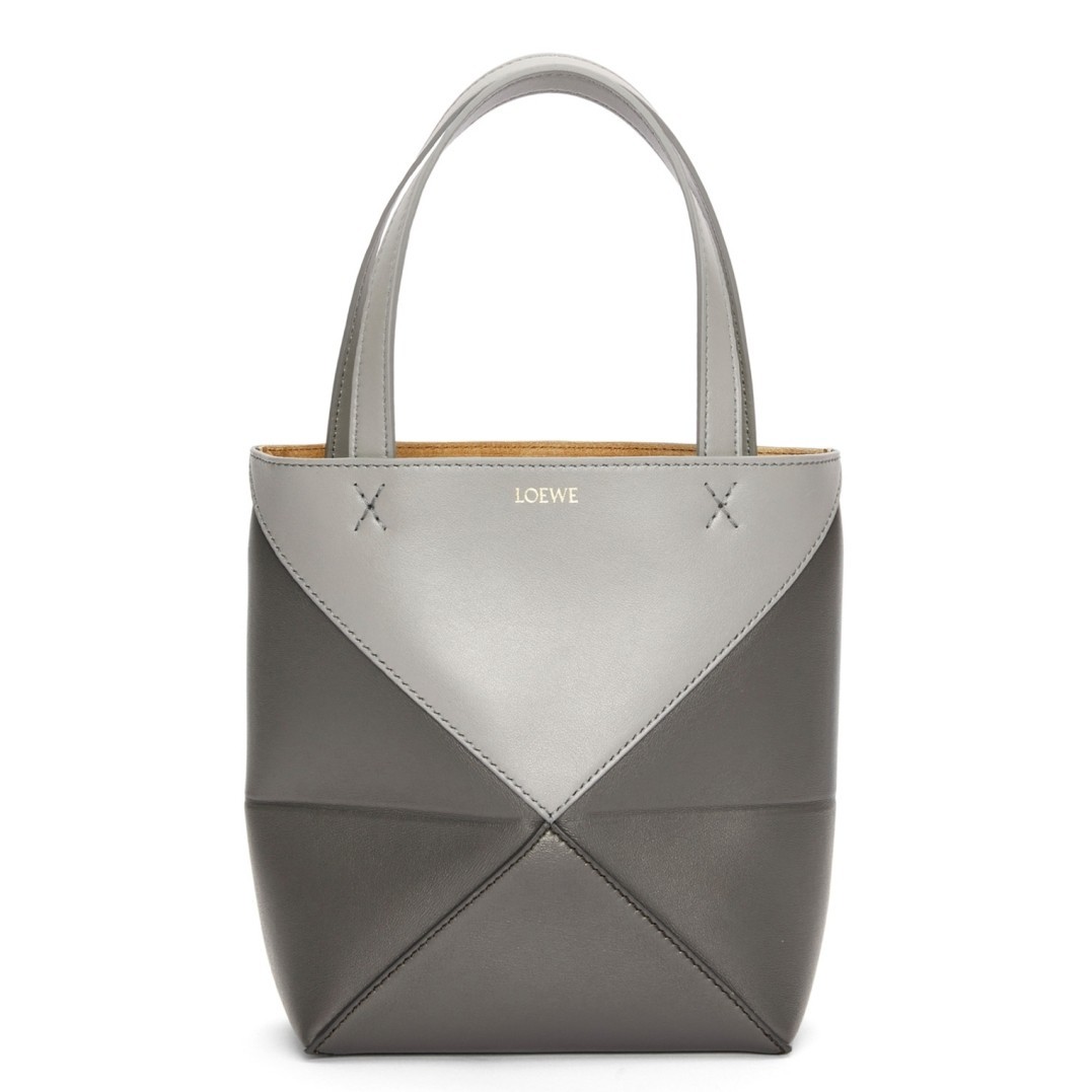 Loewe Mini Puzzle Fold Tote Bag in Grey/Dark Grey Calfskin 475