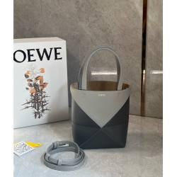 Loewe Mini Puzzle Fold Tote Bag in Grey/Dark Grey Calfskin 475