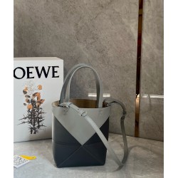 Loewe Mini Puzzle Fold Tote Bag in Grey/Dark Grey Calfskin 475