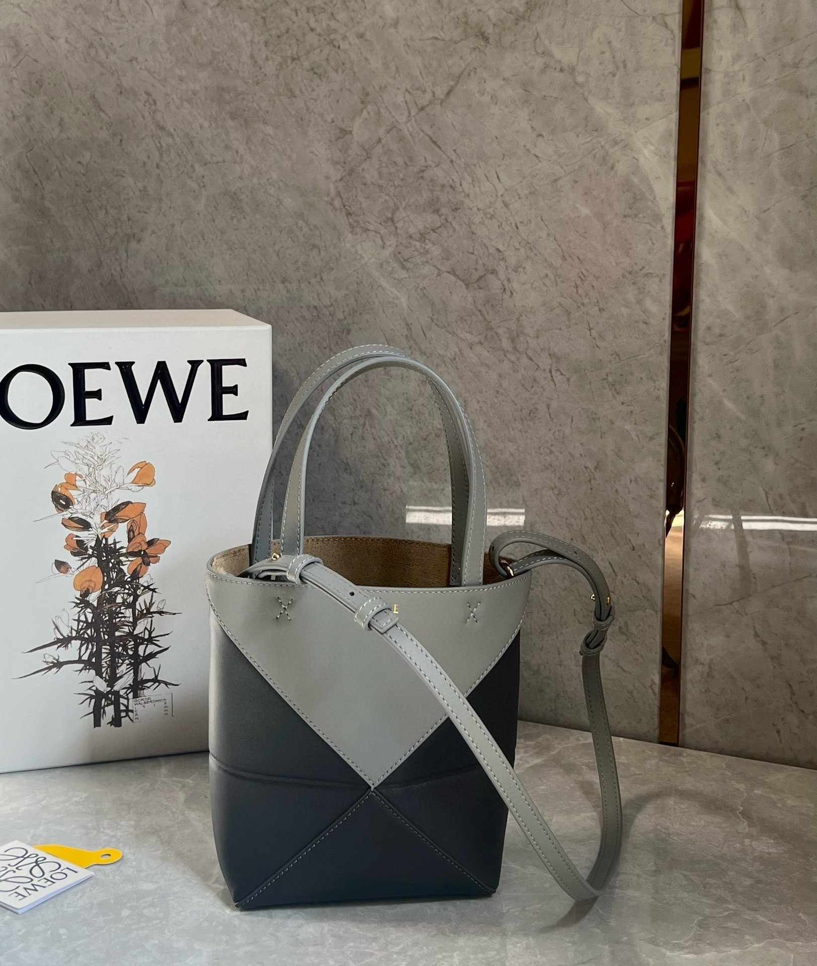 Loewe Mini Puzzle Fold Tote Bag in Grey/Dark Grey Calfskin 475