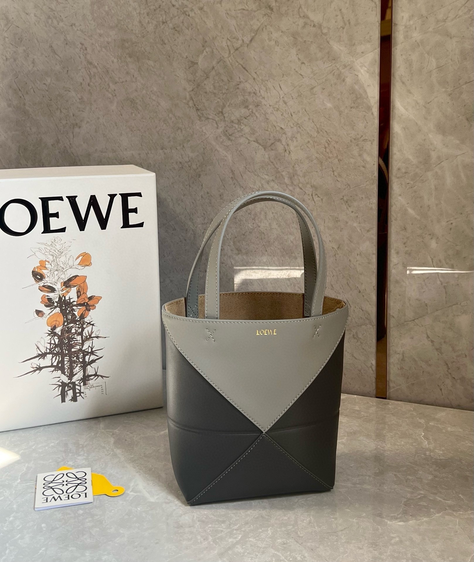 Loewe Mini Puzzle Fold Tote Bag in Grey/Dark Grey Calfskin 475