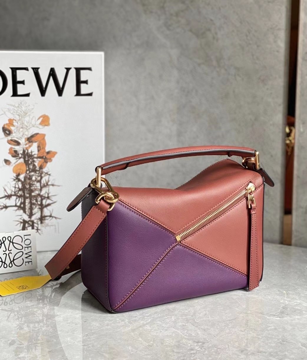 Loewe Puzzle Small Bag In Purple/Caramel/Blossom Calfskin 520