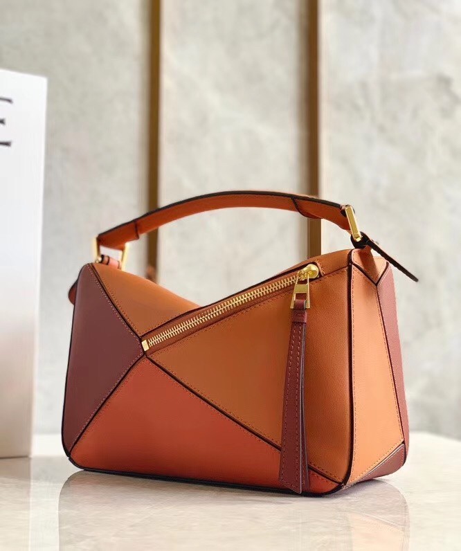 Loewe Small Puzzle Bag In Tan/Orange/Camel Calfskin 677