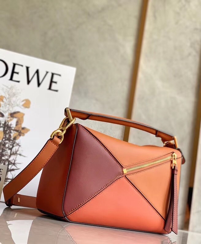 Loewe Small Puzzle Bag In Tan/Orange/Camel Calfskin 677