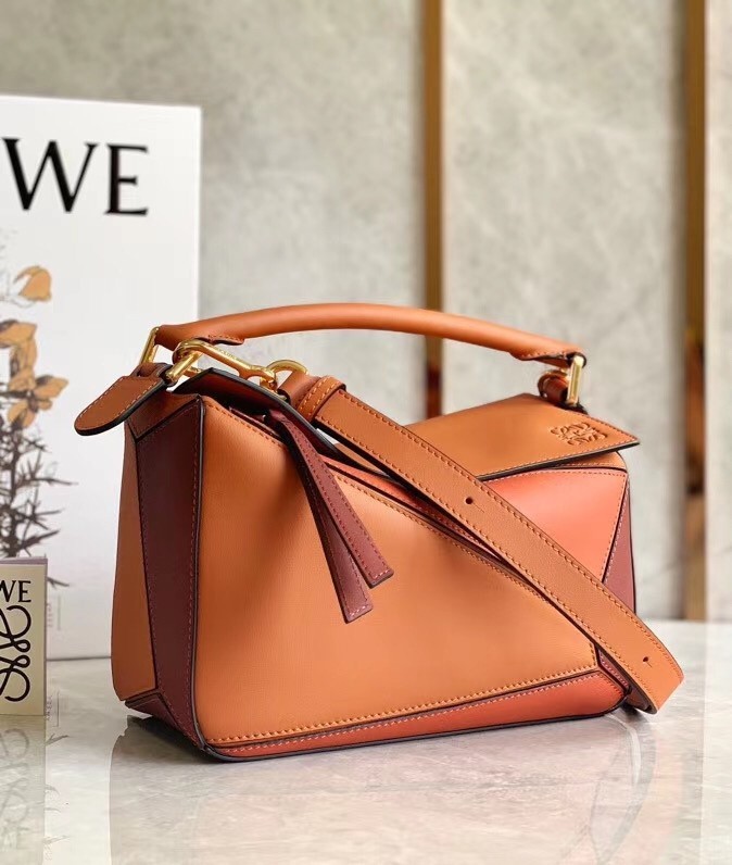 Loewe Small Puzzle Bag In Tan/Orange/Camel Calfskin 677