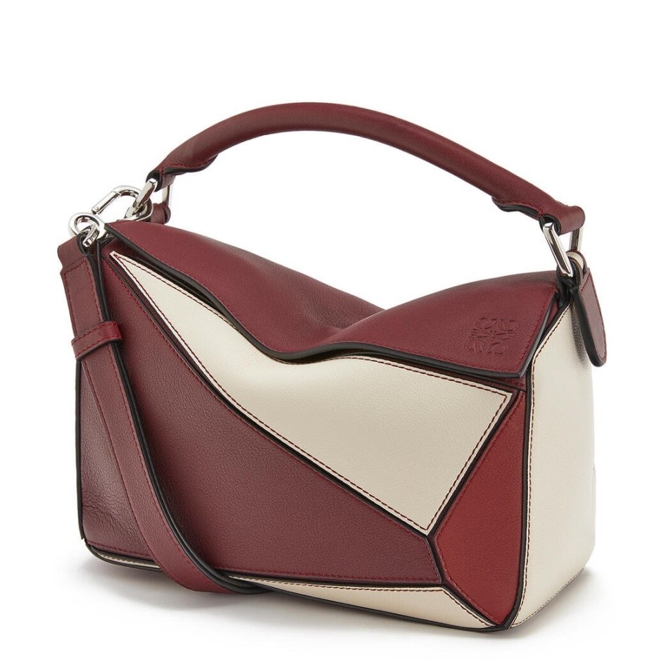 Loewe Small Puzzle Bag In Bordeaux/Garnet/White Calfskin 315