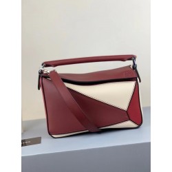 Loewe Small Puzzle Bag In Bordeaux/Garnet/White Calfskin 315