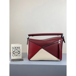 Loewe Small Puzzle Bag In Bordeaux/Garnet/White Calfskin 315