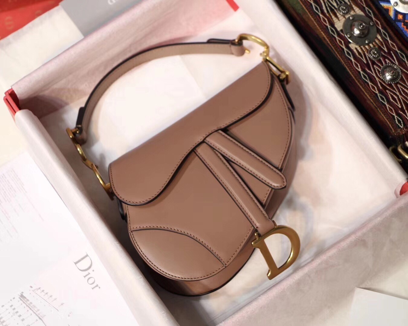 Dior Mini Saddle Bag In Nude Calfskin 516