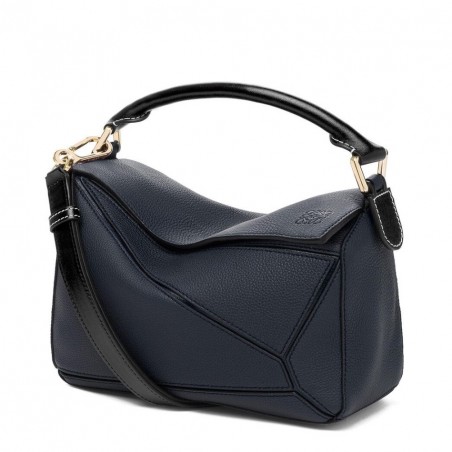 Loewe Small Puzzle Bag In Dark Blue Grained Calfskin 836