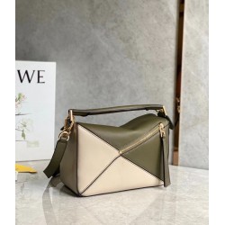 Loewe Puzzle Small Bag In Green/Oat Calfskin 706