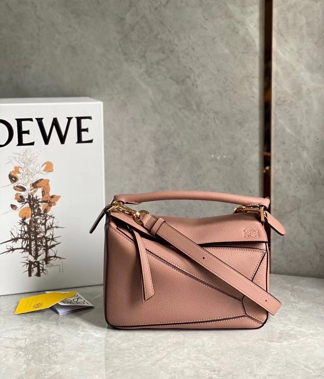 Loewe Puzzle Small Bag In Dark Blush Grained Leather 300