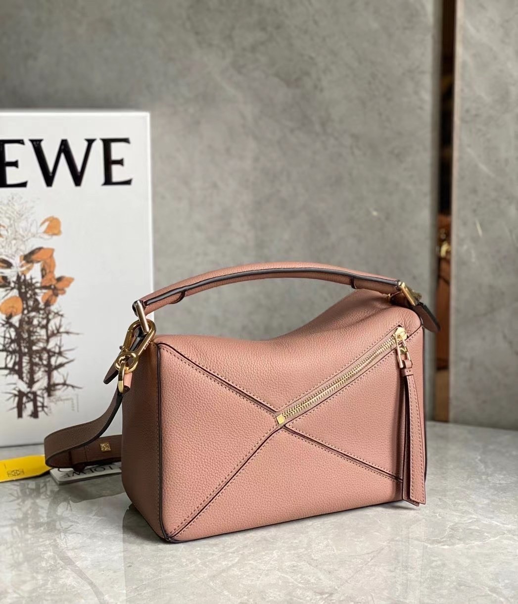 Loewe Puzzle Small Bag In Dark Blush Grained Leather 300