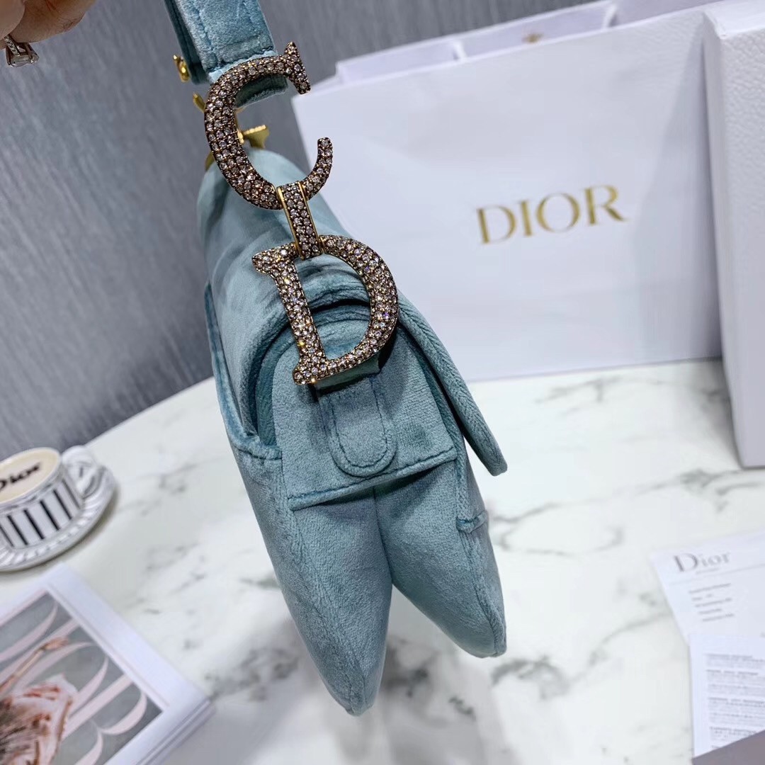 Dior Mini Saddle Bag In Sea Green Velvet 568