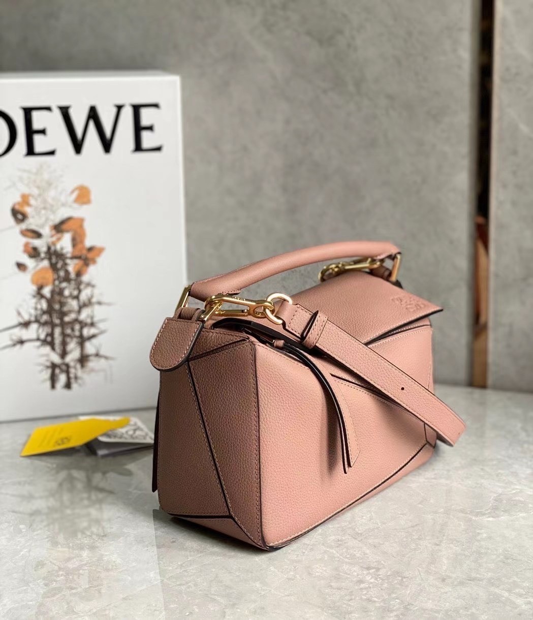 Loewe Puzzle Small Bag In Dark Blush Grained Leather 300