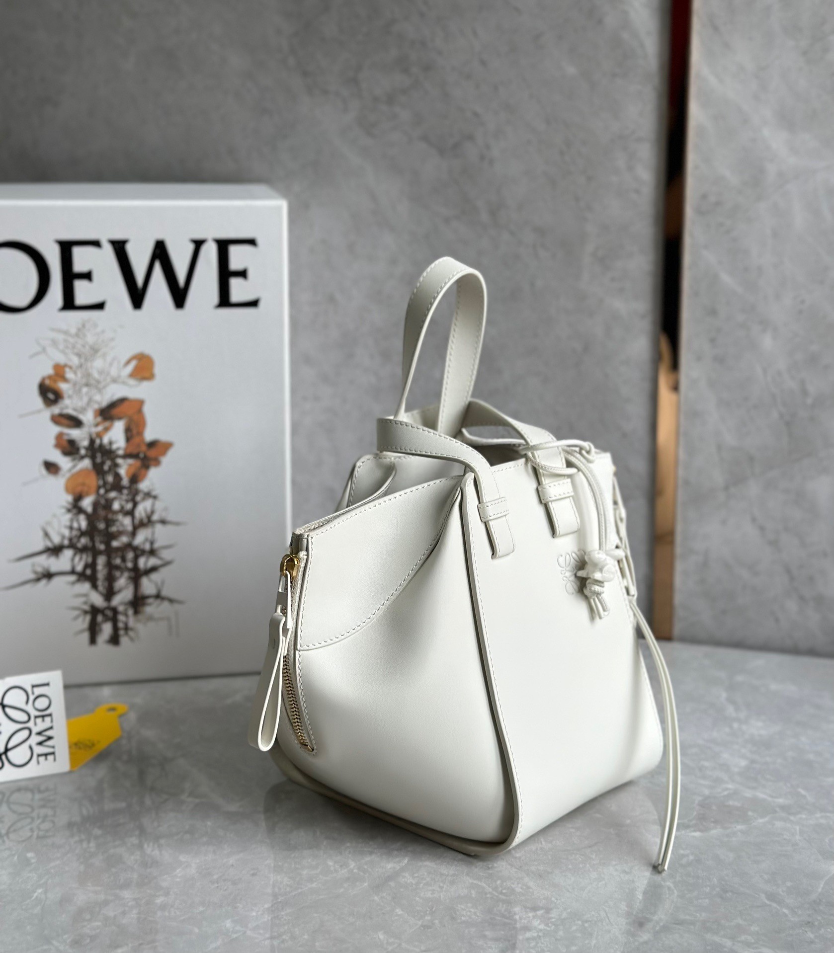 Loewe Compact Hammock Bag in White Satin Calfskin 364