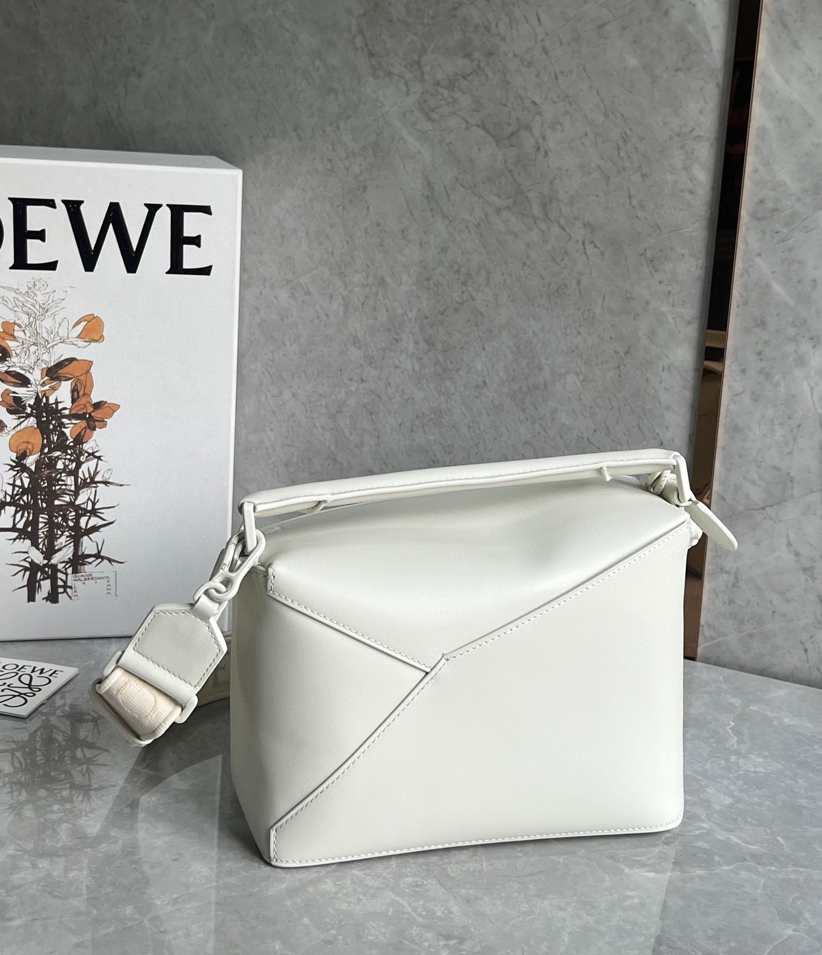 Loewe Puzzle Edge Small Bag In White Satin Calfskin 971