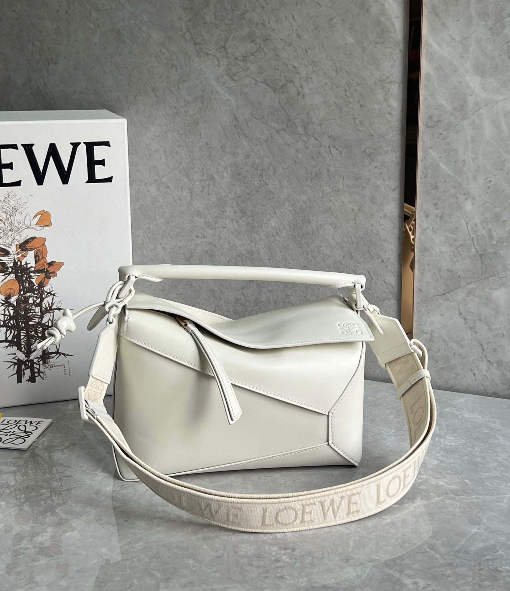 Loewe Puzzle Edge Small Bag In White Satin Calfskin 971