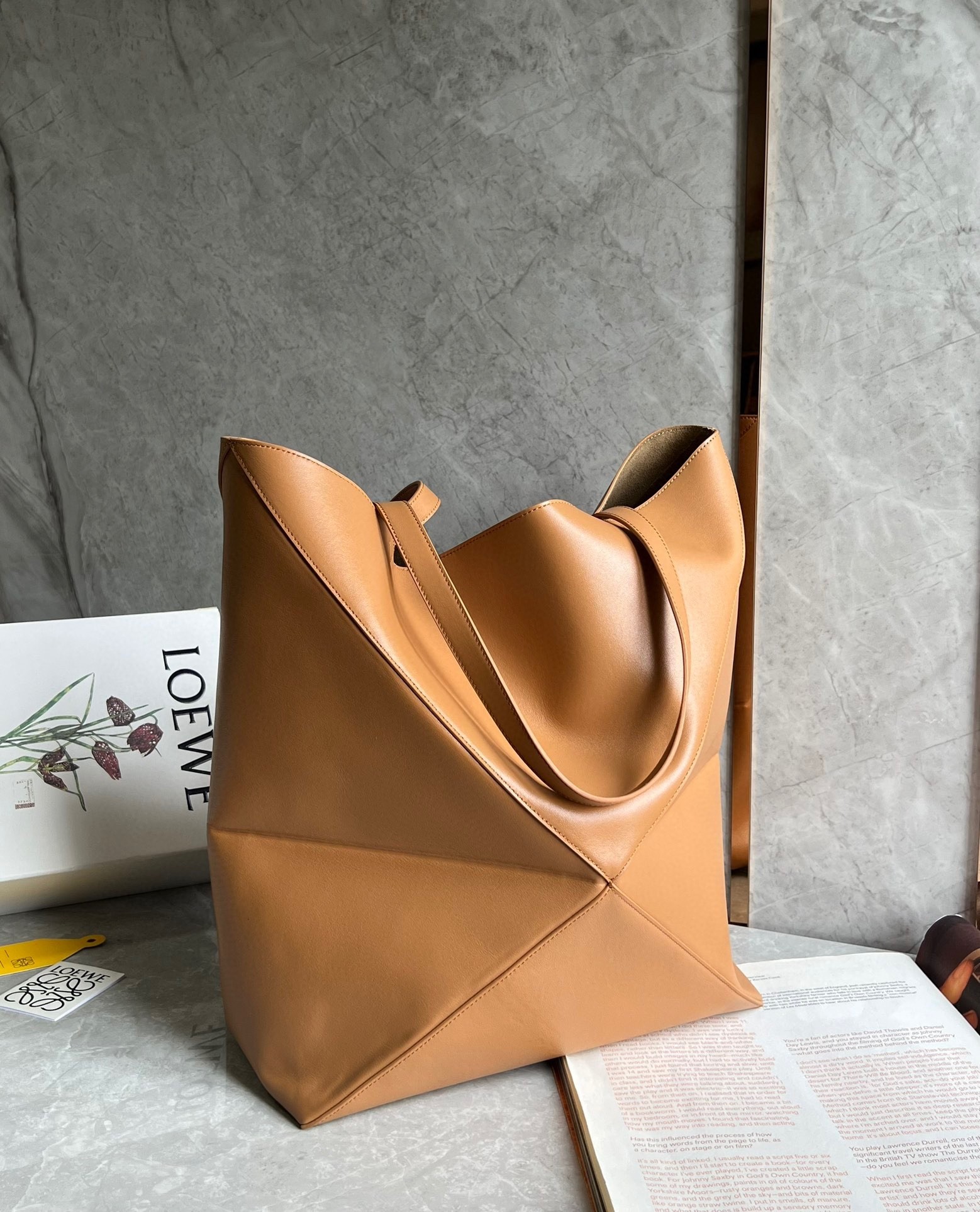 Loewe Large Puzzle Fold Tote Bag in Tan Calfskin 032