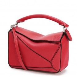 Loewe Mini Puzzle Bag In Red Calfskin Leather 096