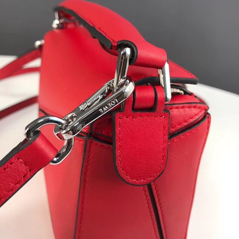 Loewe Mini Puzzle Bag In Red Calfskin Leather 096