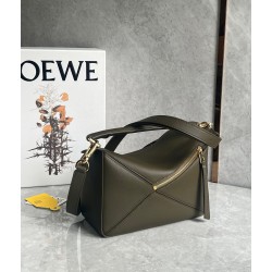 Loewe Puzzle Small Bag In Dark Green Classic Calfskin 196