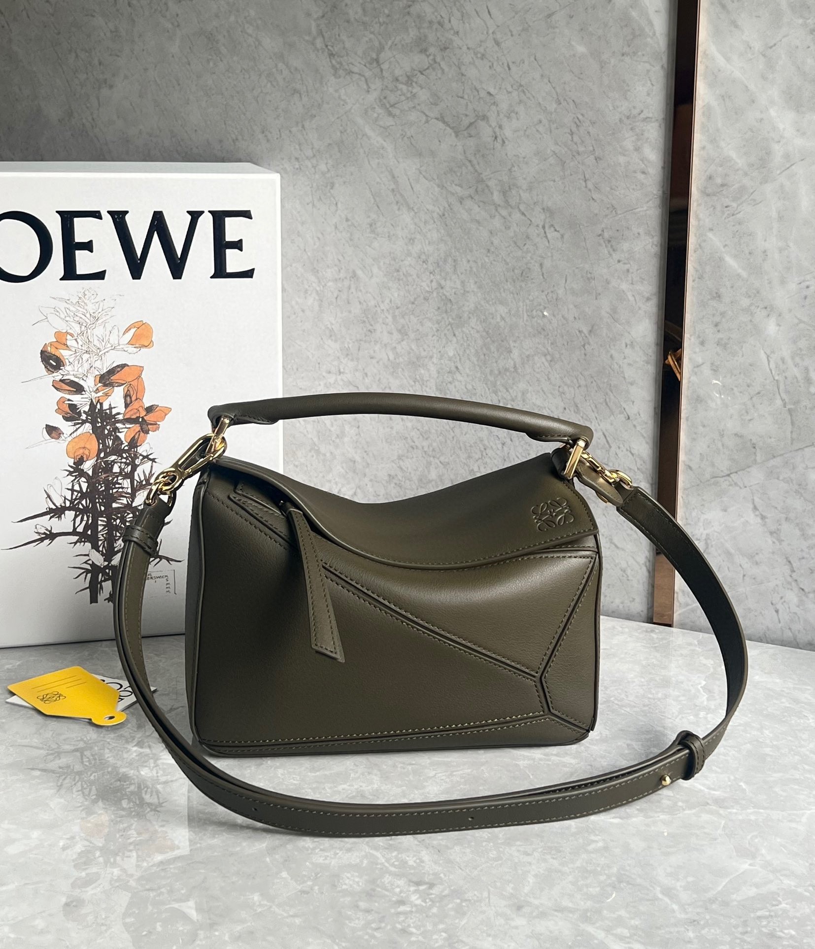 Loewe Puzzle Small Bag In Dark Green Classic Calfskin 196