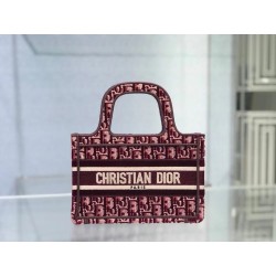 Dior Mini Book Tote Bag In Bordeaux Oblique Embroidered Velvet 822