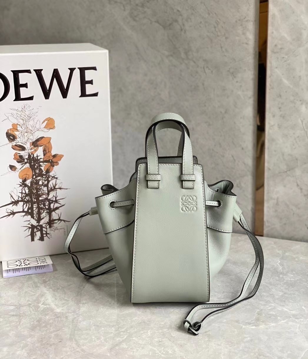 Loewe Mini Hammock Drawstring Bag In Ash Grey Calfskin 286