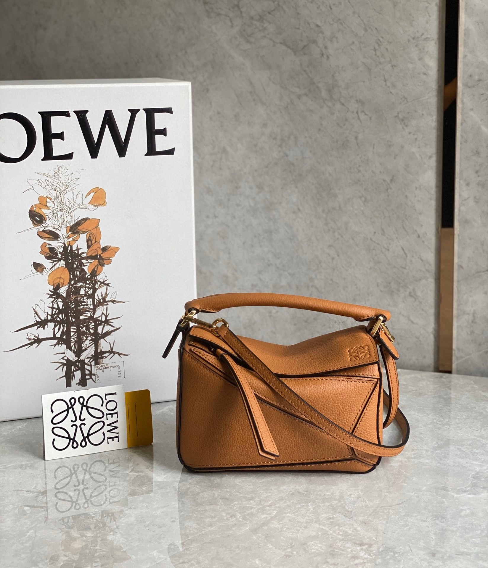 Loewe Puzzle Mini Bag In Brown Grained Calfskin  404