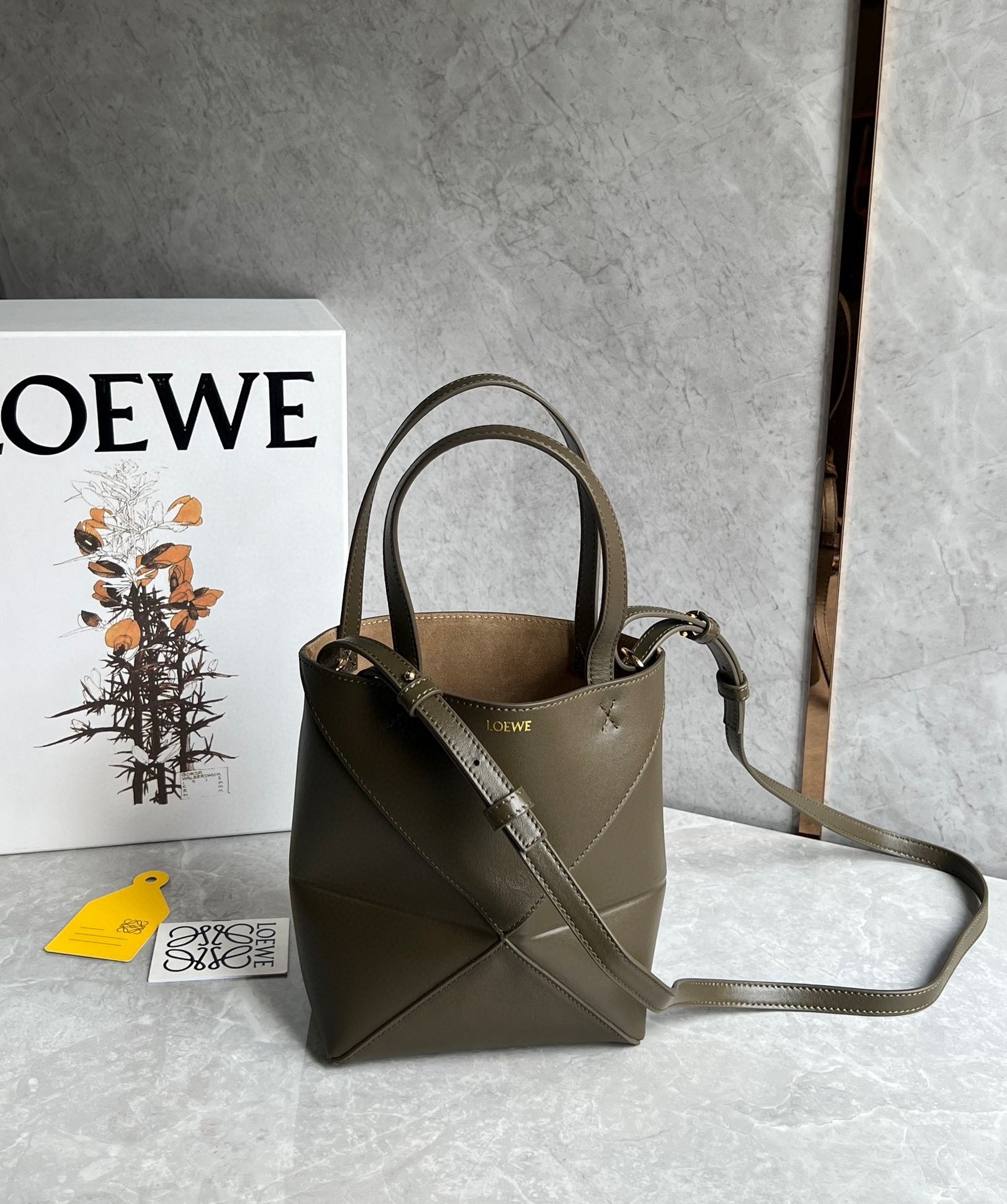 Loewe Mini Puzzle Fold Tote Bag in Dark Green Calfskin 511