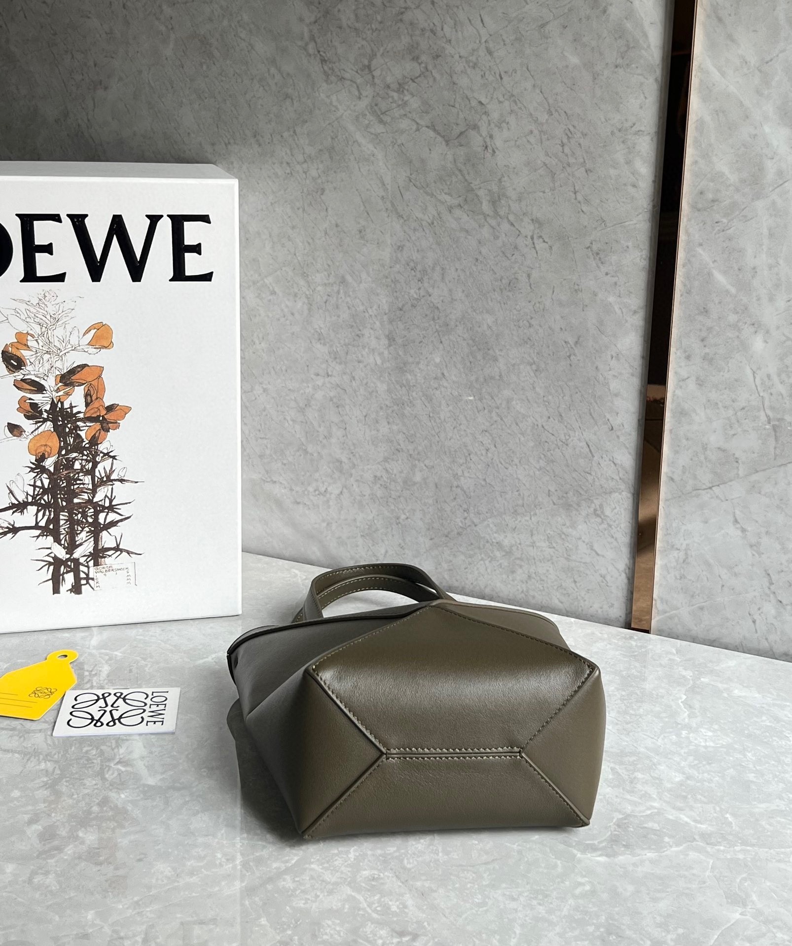 Loewe Mini Puzzle Fold Tote Bag in Dark Green Calfskin 511