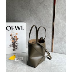 Loewe Mini Puzzle Fold Tote Bag in Dark Green Calfskin 511