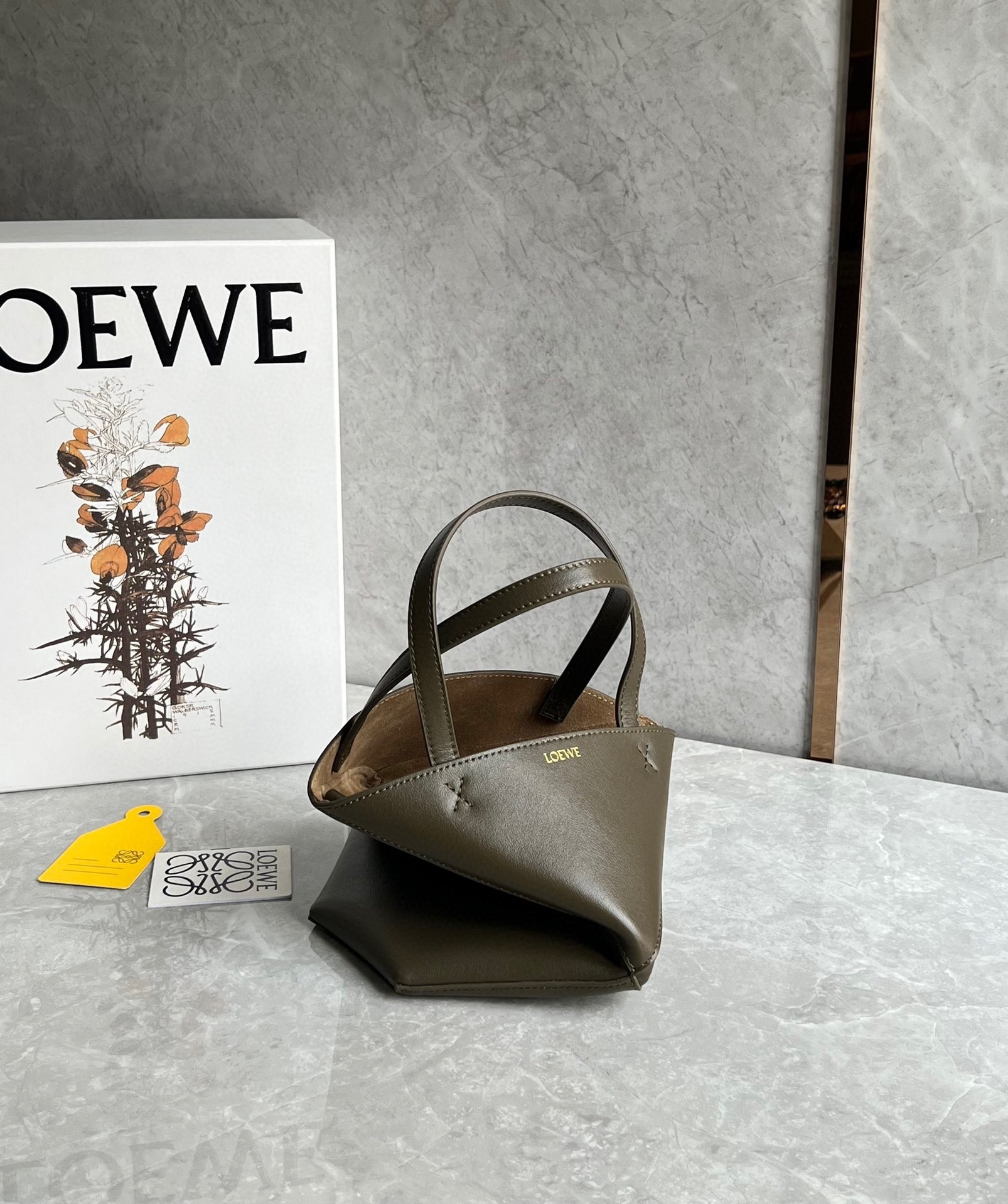 Loewe Mini Puzzle Fold Tote Bag in Dark Green Calfskin 511