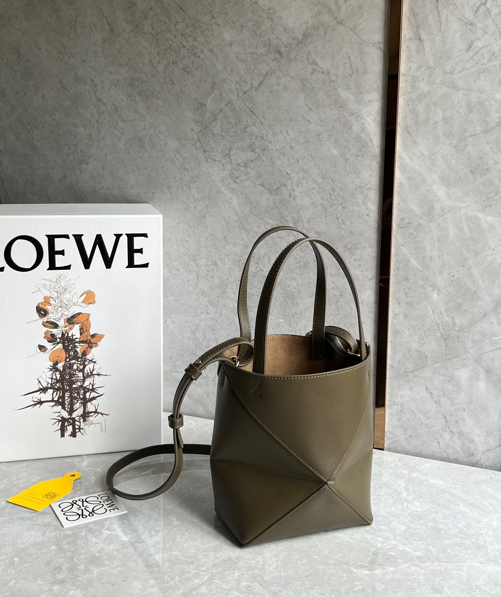 Loewe Mini Puzzle Fold Tote Bag in Dark Green Calfskin 511