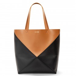 Loewe Large Puzzle Fold Tote Bag in Tan and Black Calfskin 582