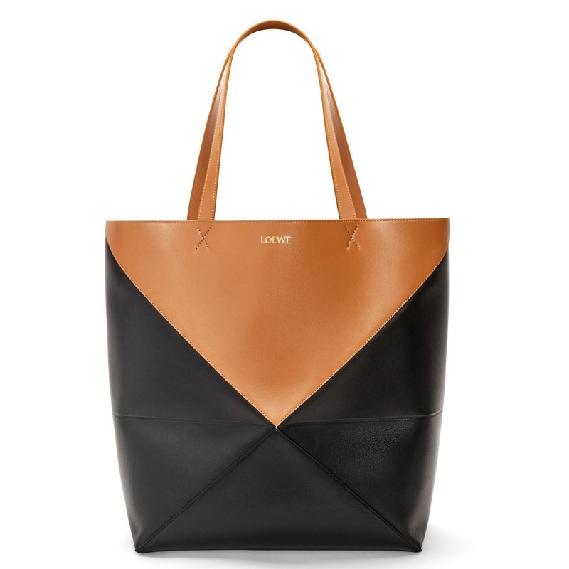 Loewe Large Puzzle Fold Tote Bag in Tan and Black Calfskin 582