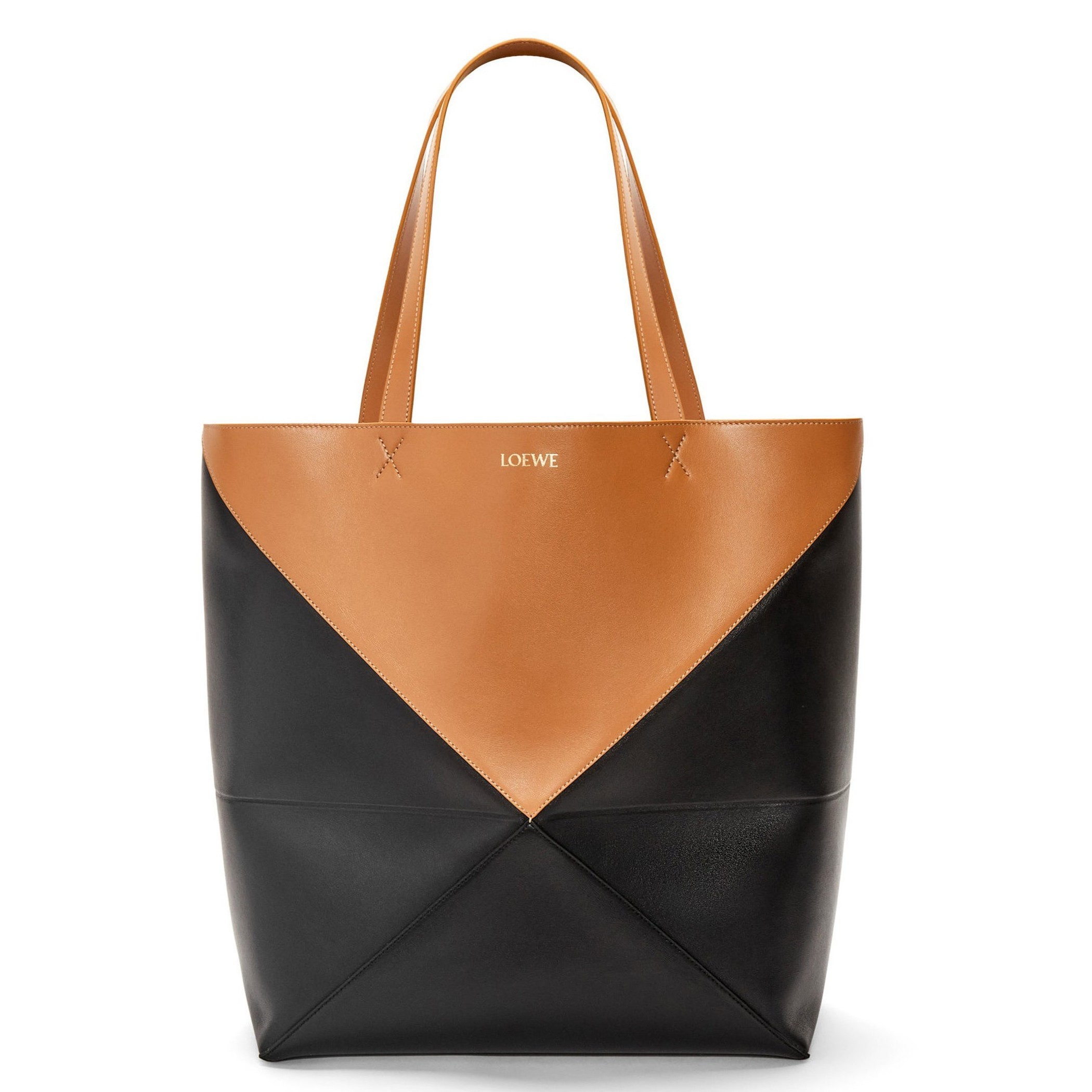 Loewe Large Puzzle Fold Tote Bag in Tan and Black Calfskin 582