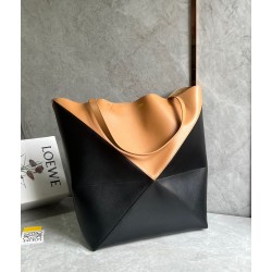 Loewe Large Puzzle Fold Tote Bag in Tan and Black Calfskin 582