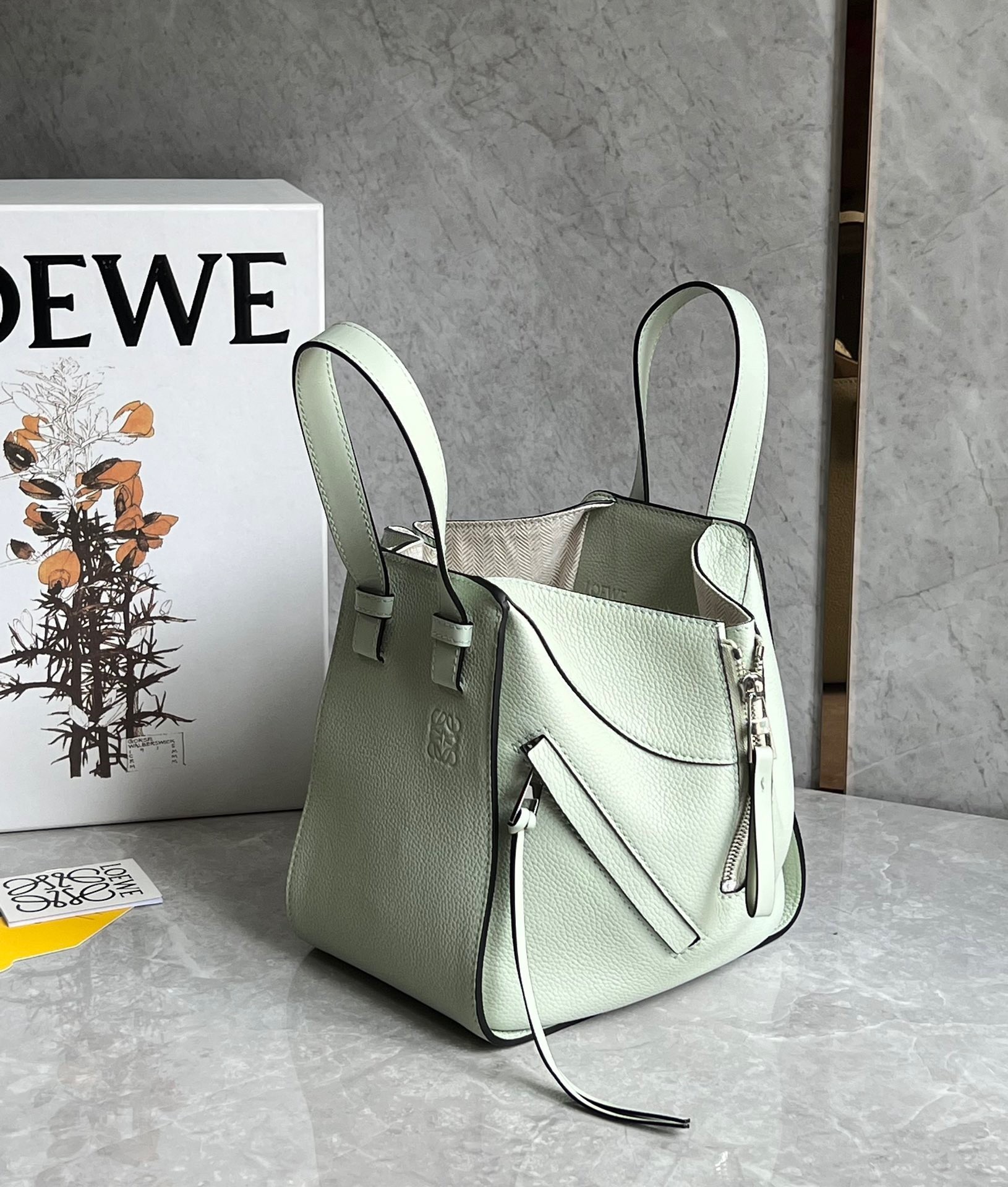 Loewe Compact Hammock Bag in Light Celadon Grained Calfskin 636