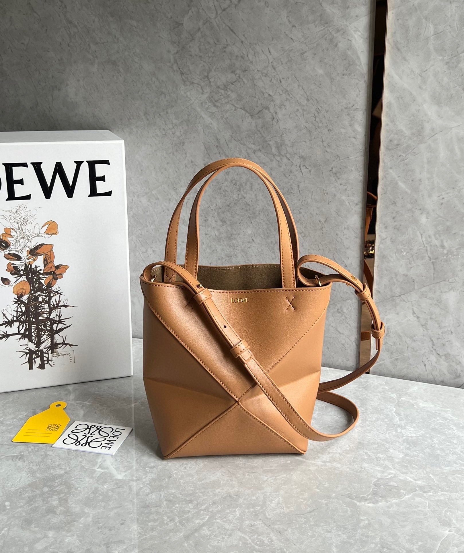 Loewe Mini Puzzle Fold Tote Bag in Tan Calfskin 895