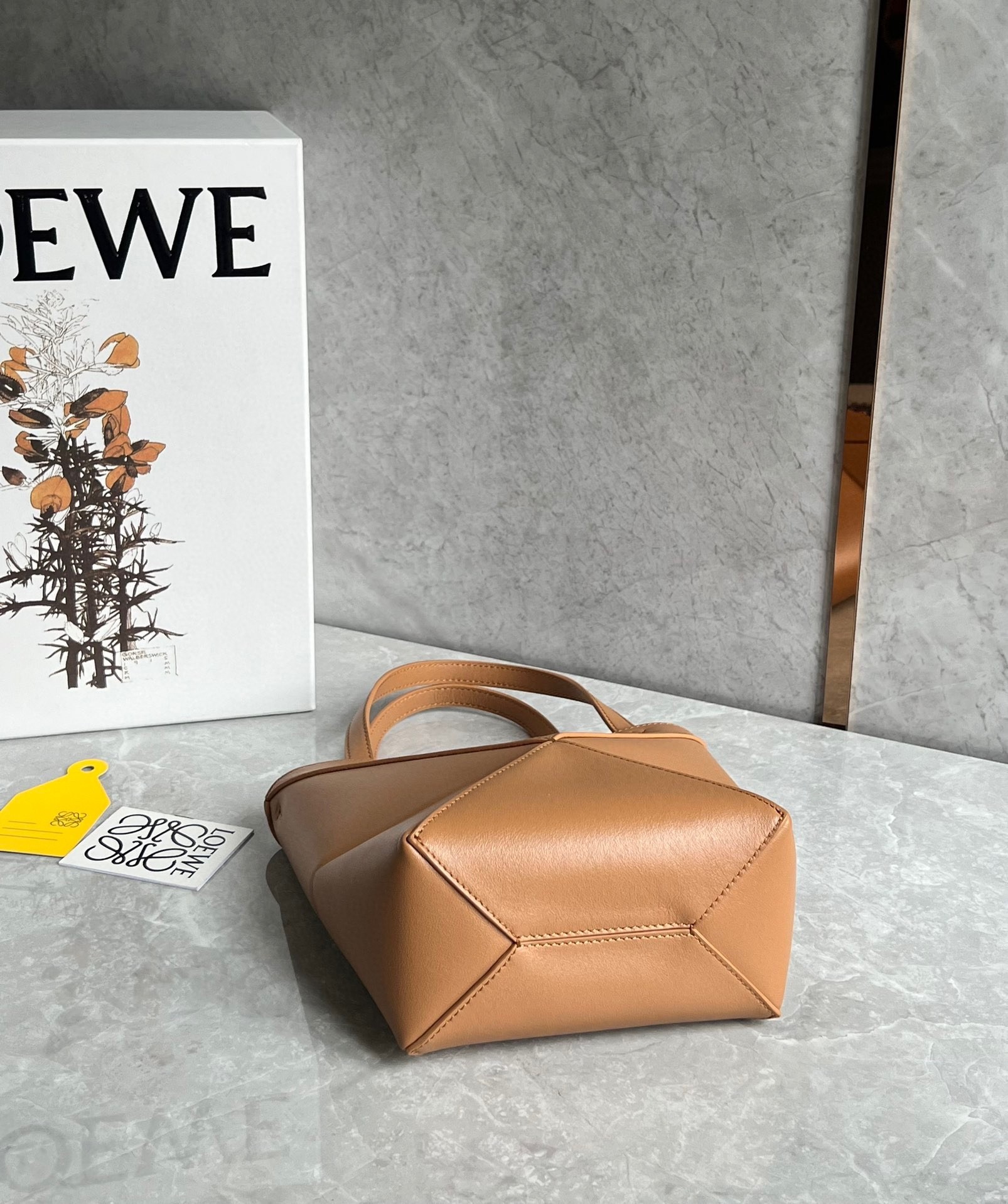 Loewe Mini Puzzle Fold Tote Bag in Tan Calfskin 895