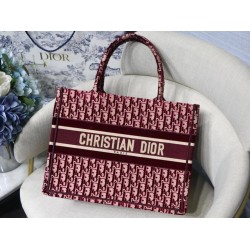 Dior Small Book Tote Bag In Bordeaux Oblique Embroidered Velvet 643