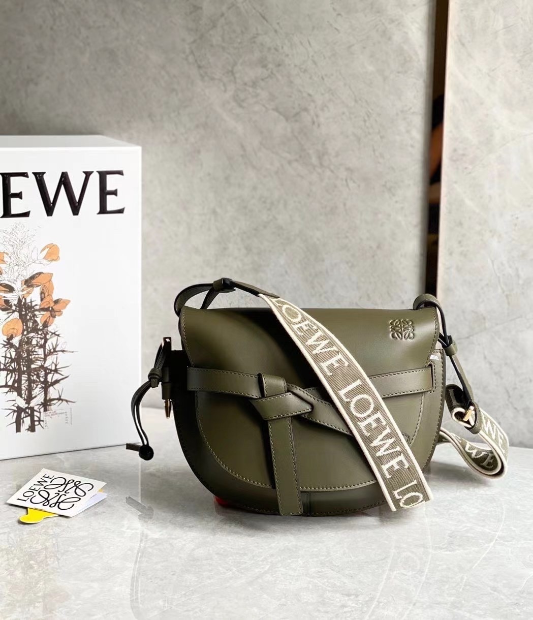 Loewe Small Gate Bag In Green Calfskin and Jacquard 037