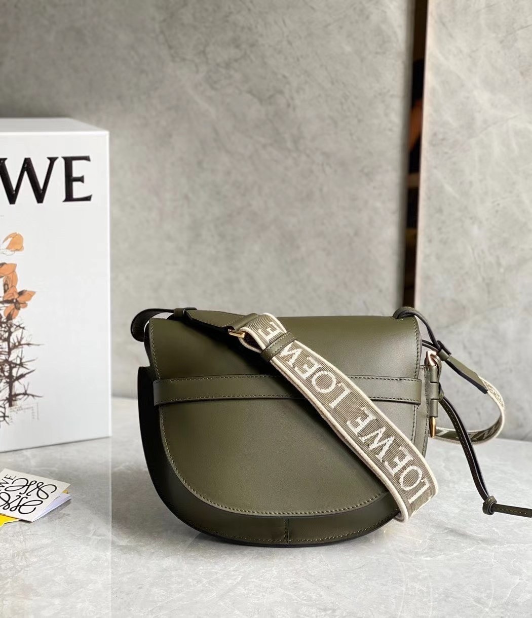 Loewe Small Gate Bag In Green Calfskin and Jacquard 037