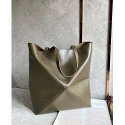 Loewe Large Puzzle Fold Tote Bag in Dark Green Calfskin 818