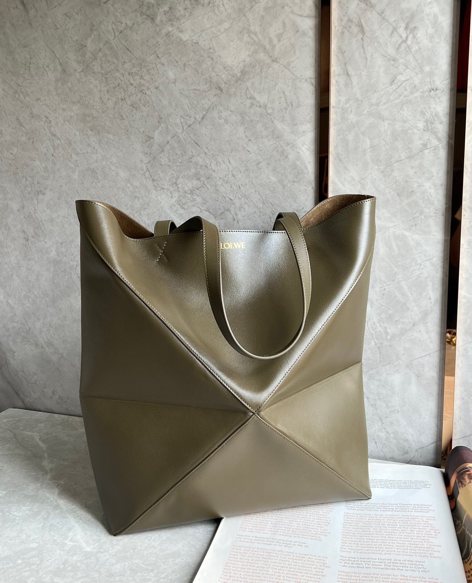 Loewe Large Puzzle Fold Tote Bag in Dark Green Calfskin 818