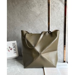 Loewe Large Puzzle Fold Tote Bag in Dark Green Calfskin 818